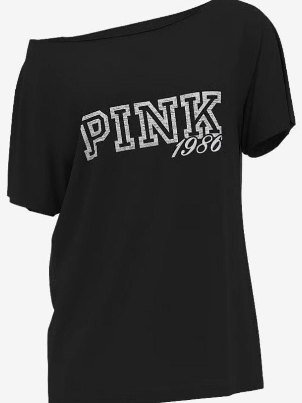 PINK Victoria's Secret Campus Cotton Off-The-Shoulder Tee - Black XL - NWT
